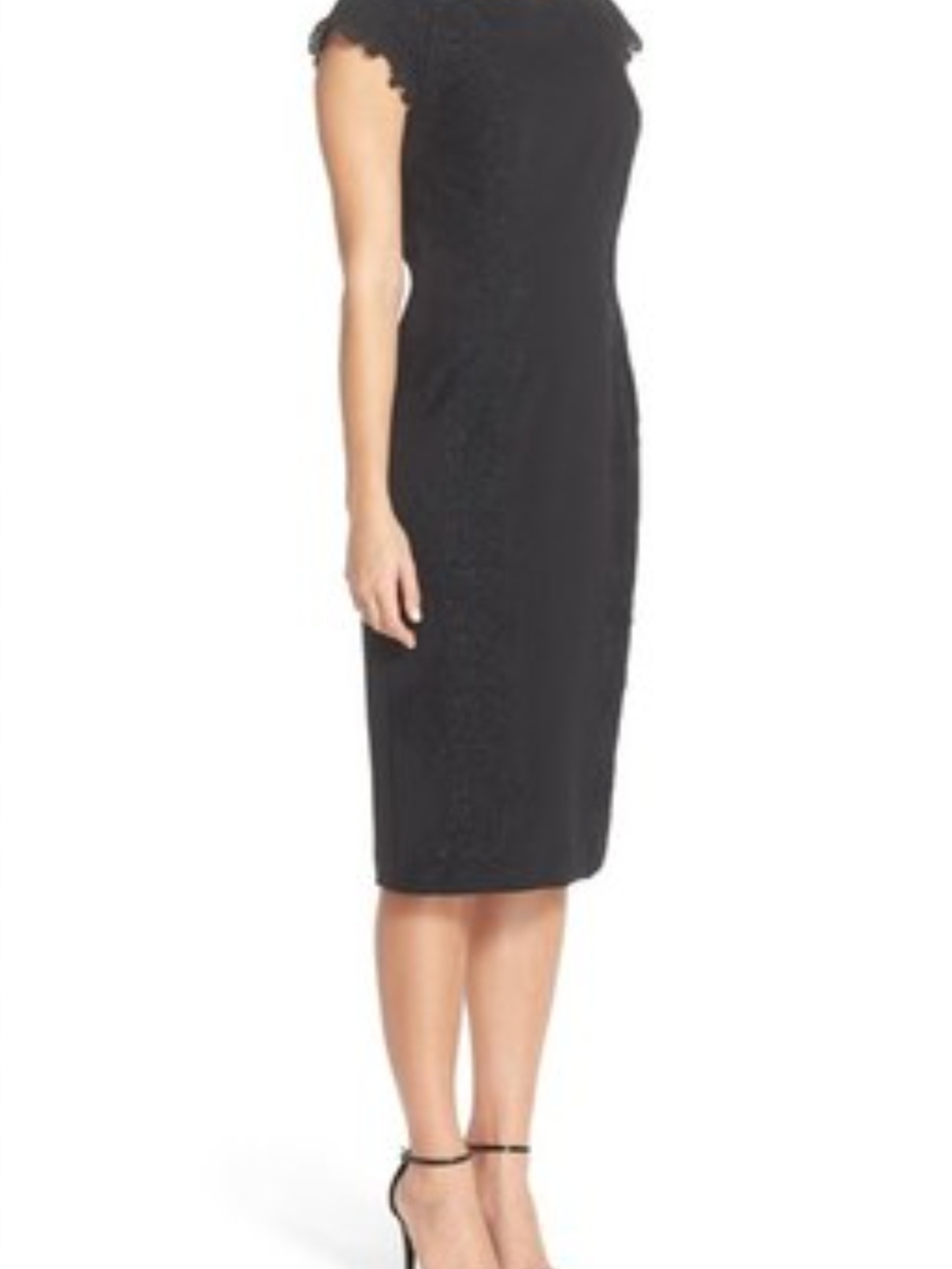 Maggy London Black Lace-Textured Midi Sheath Dress